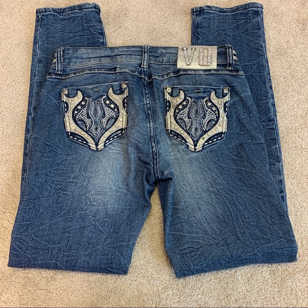 Women's Blue Jeans with Embellished Pockets
